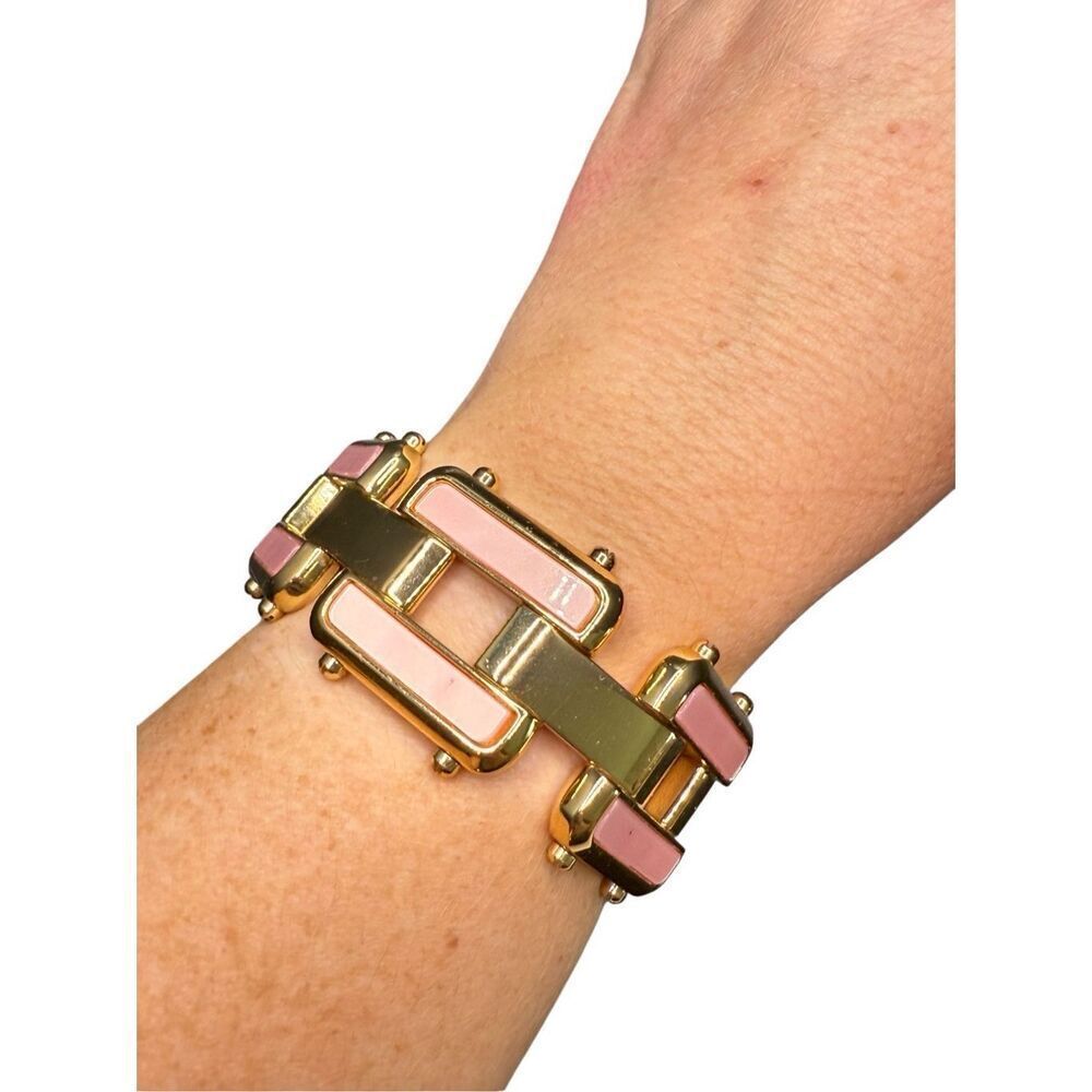 Anne Klein Gold Bracelet with Pink Enamel Links